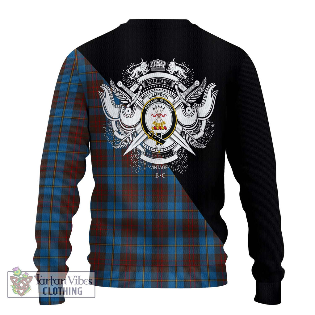 Cameron Hunting Tartan Knitted Sweater with Family Crest and Military Logo Style - Tartanvibesclothing Shop