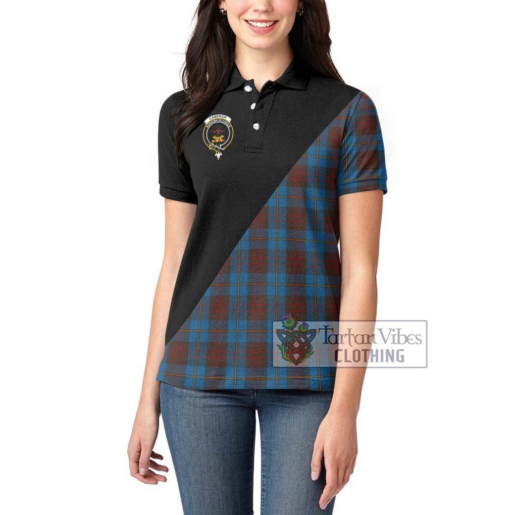 Cameron Hunting Tartan Women's Polo Shirt with Family Crest and Military Logo Style - Tartanvibesclothing Shop