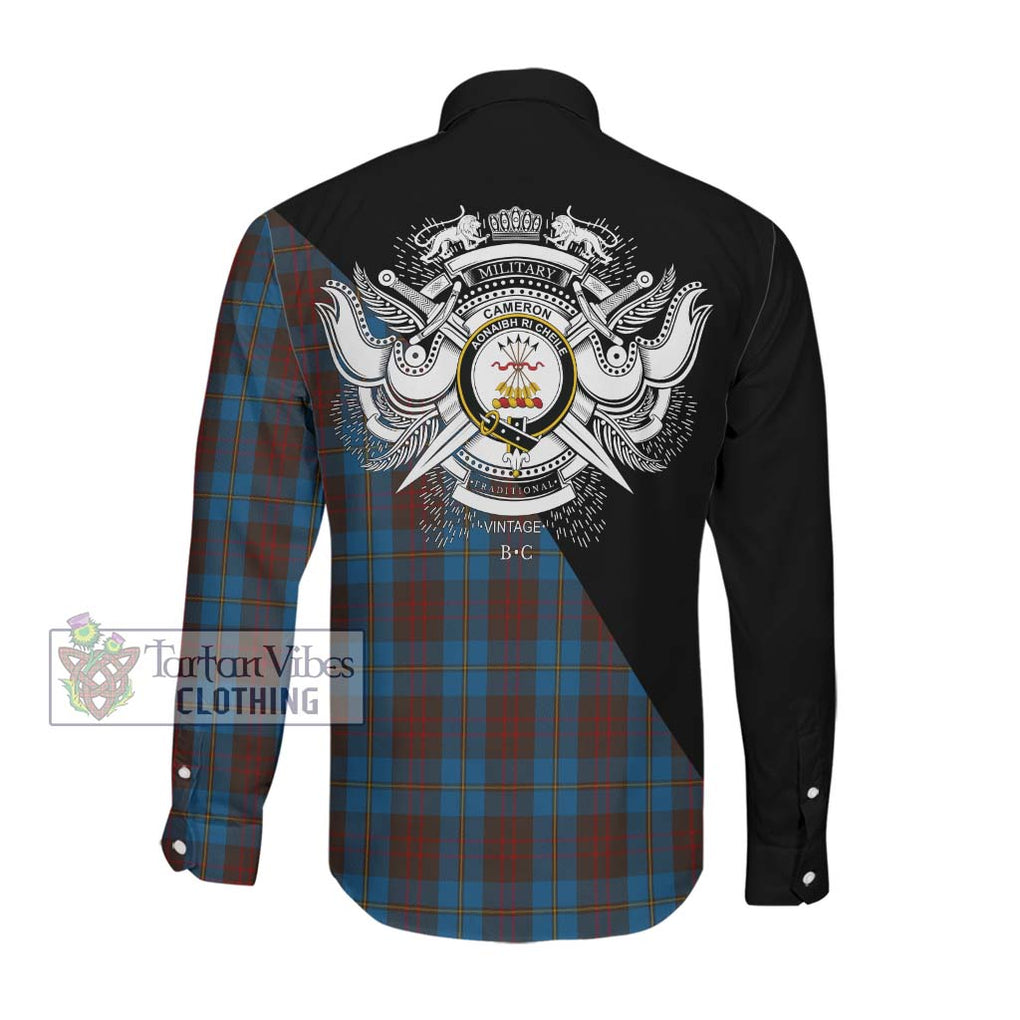 Cameron Hunting Tartan Long Sleeve Button Shirt with Family Crest and Military Logo Style Men's Shirt - Tartanvibesclothing Shop