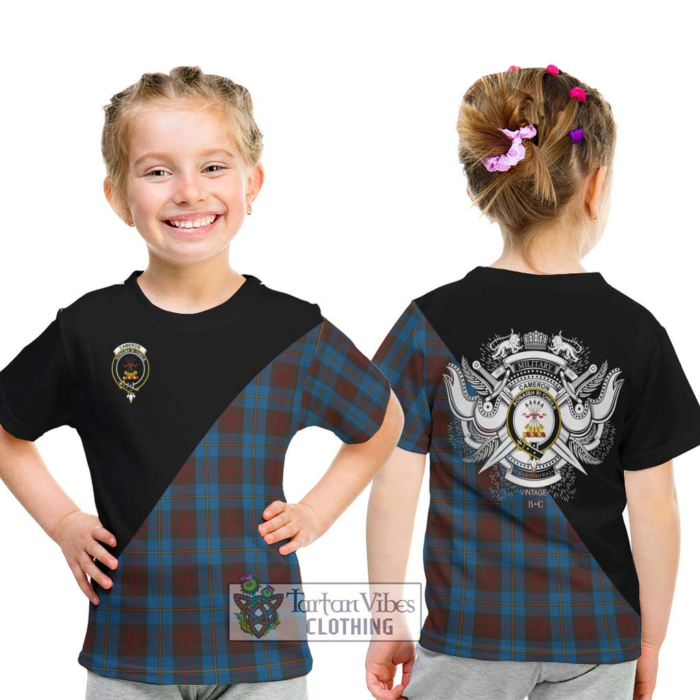 Cameron Hunting Tartan Kid T-Shirt with Family Crest and Military Logo Style - Tartanvibesclothing Shop