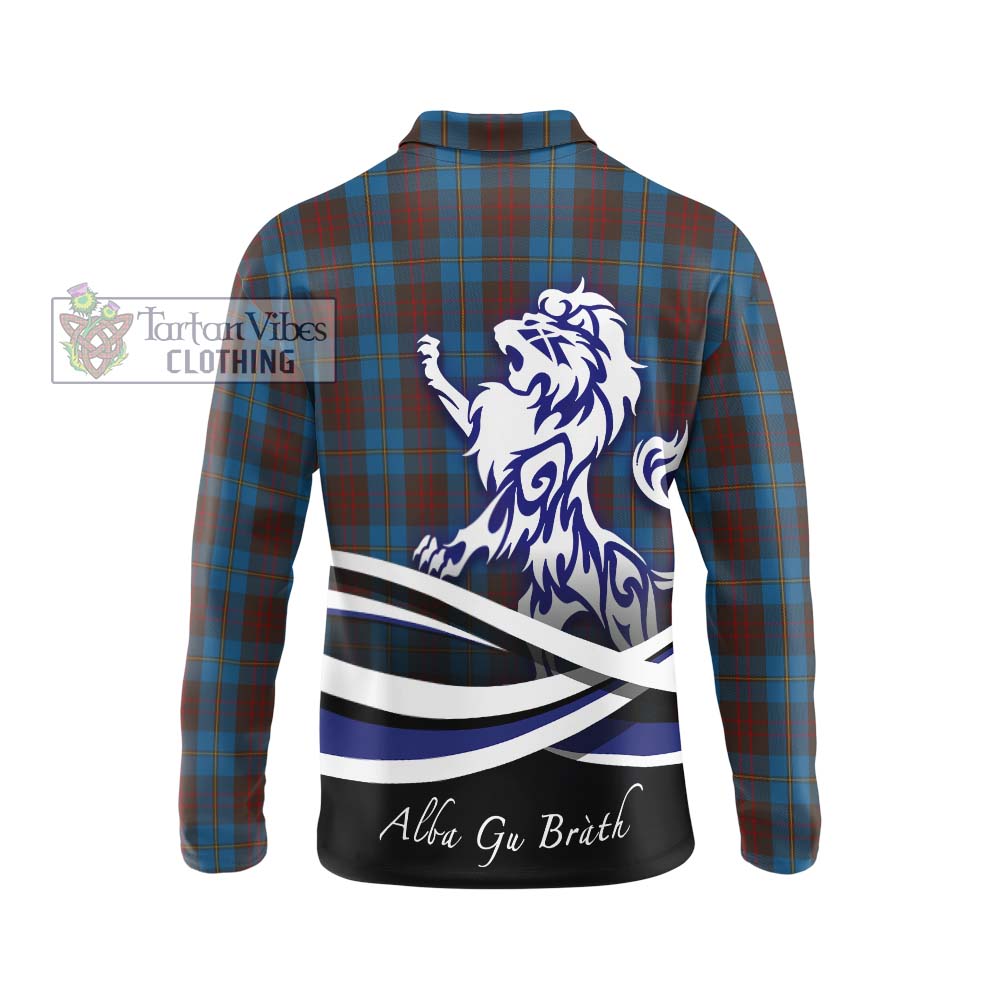 Cameron Hunting Tartan Long Sleeve Polo Shirt with Alba Gu Brath Regal Lion Emblem - Tartanvibesclothing Shop