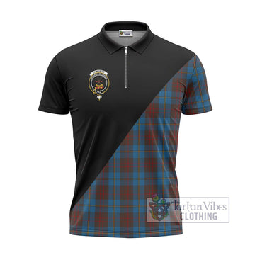 Cameron Hunting Tartan Zipper Polo Shirt with Family Crest and Military Logo Style