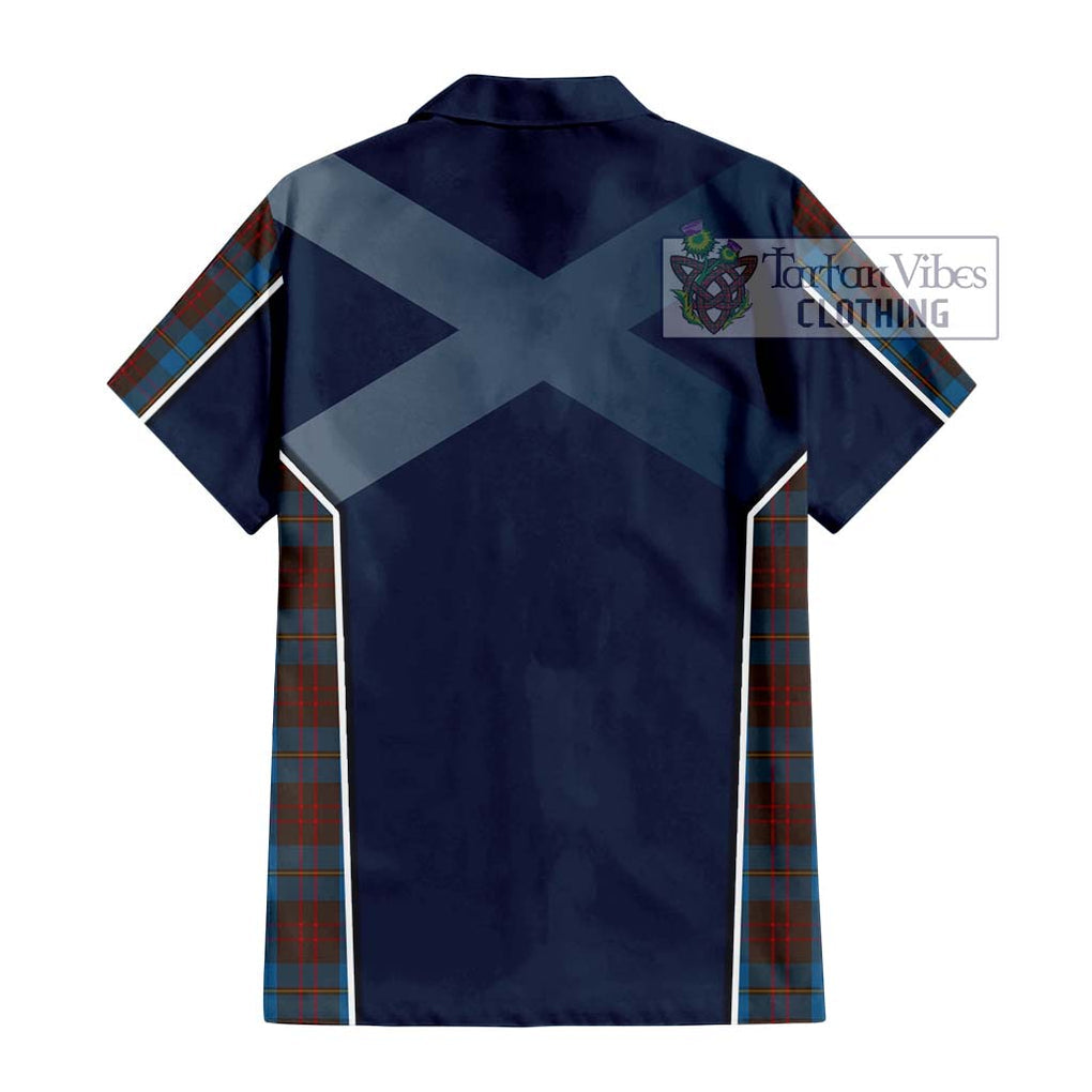 Cameron Hunting Tartan Short Sleeve Button Shirt with Family Crest and Lion Rampant Vibes Sport Style - Tartan Vibes Clothing