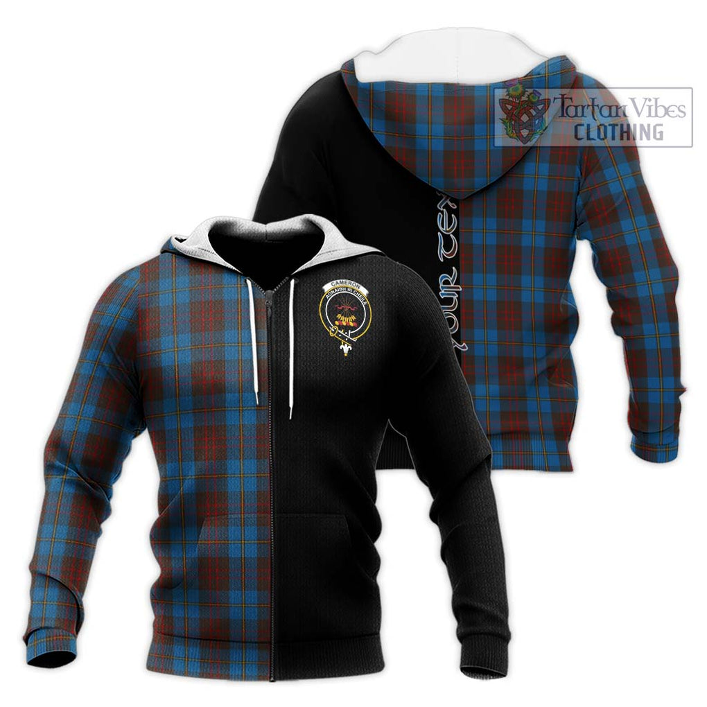 Cameron Hunting Tartan Knitted Hoodie with Family Crest and Half Of Me Style Unisex Knitted Zip Hoodie - Tartanvibesclothing Shop