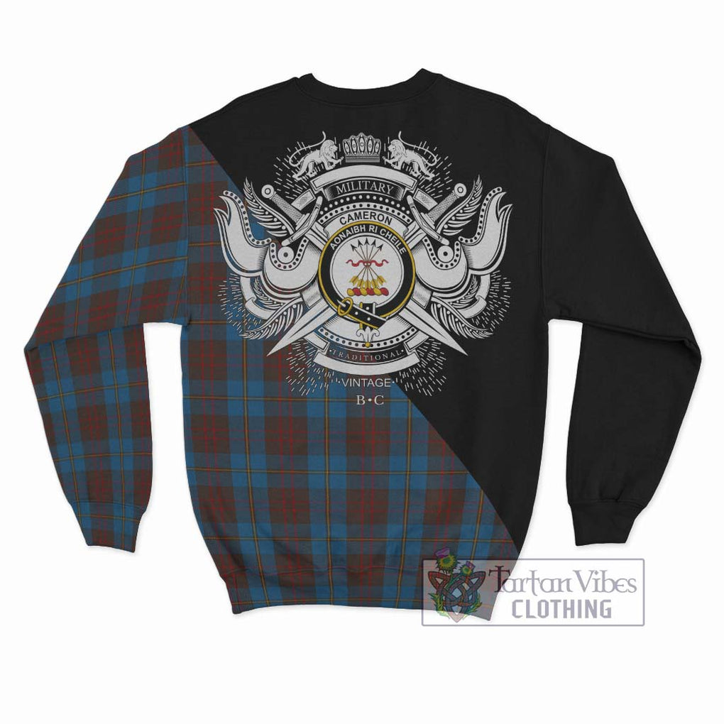 Cameron Hunting Tartan Sweatshirt with Family Crest and Military Logo Style - Tartanvibesclothing Shop