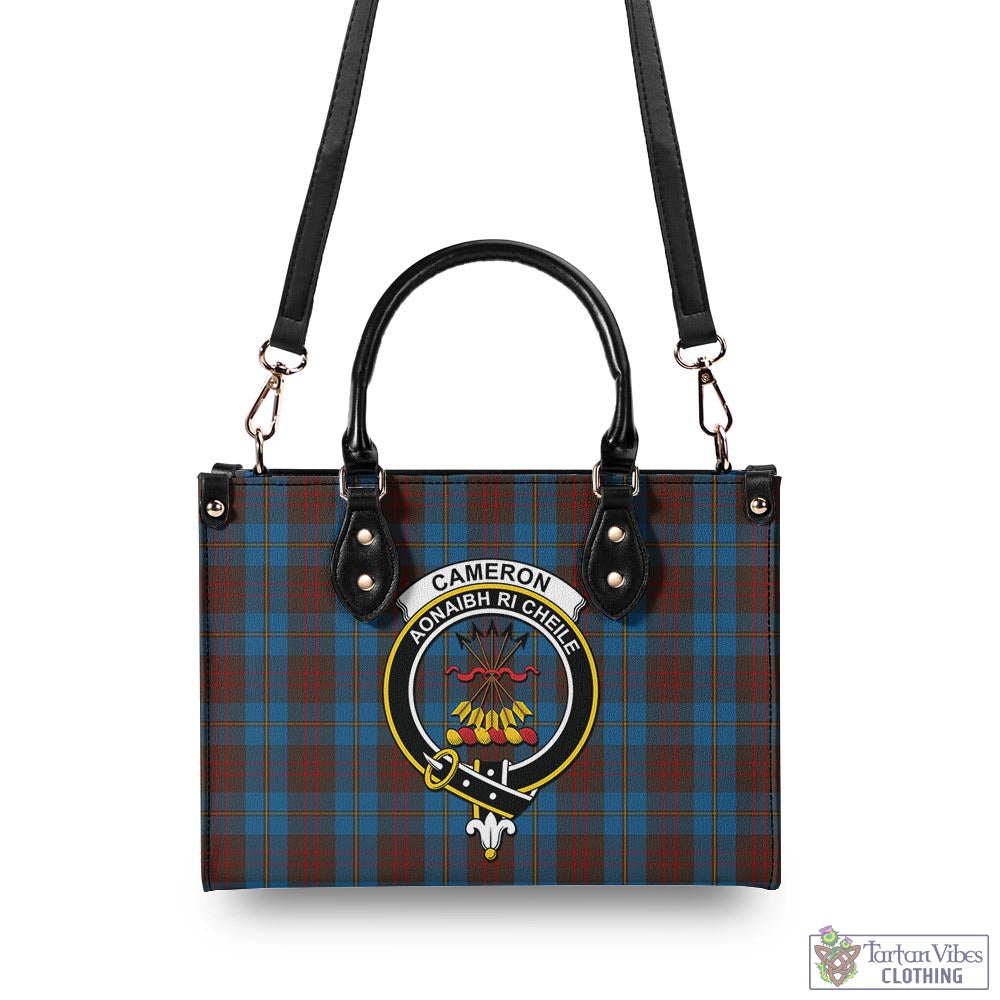 Tartan Vibes Clothing Cameron Hunting Tartan Luxury Leather Handbags with Family Crest