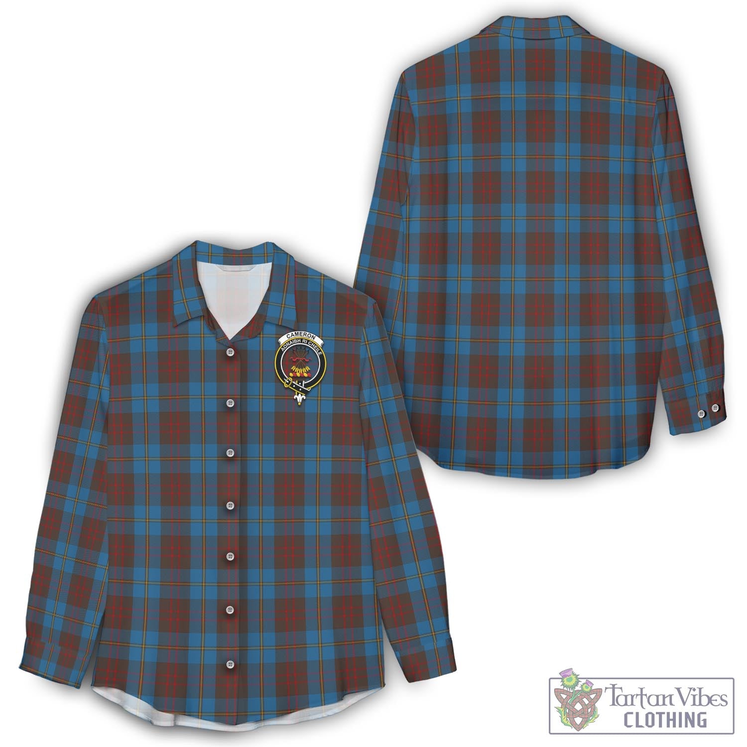 Tartan Vibes Clothing Cameron Hunting Tartan Womens Casual Shirt with Family Crest