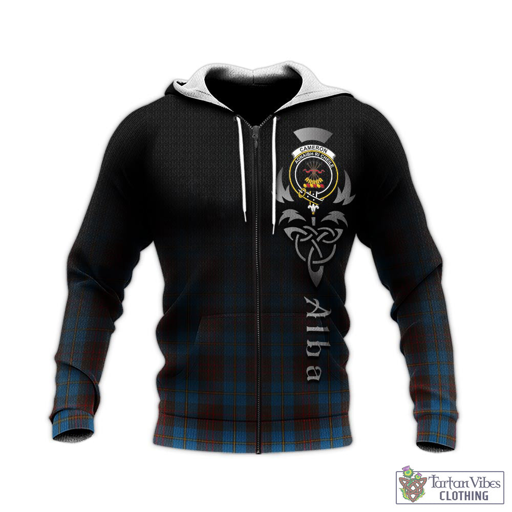 Tartan Vibes Clothing Cameron Hunting Tartan Knitted Hoodie Featuring Alba Gu Brath Family Crest Celtic Inspired