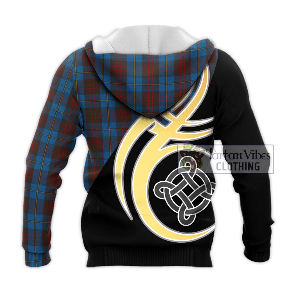Tartan Vibes Clothing Cameron Hunting Tartan Knitted Hoodie with Family Crest and Celtic Symbol Style