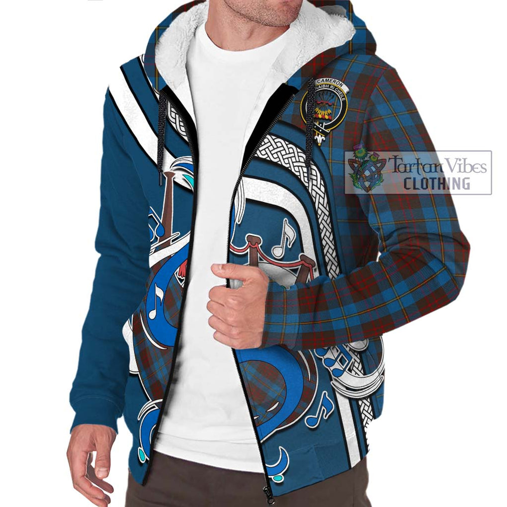 Cameron Hunting Tartan Sherpa Hoodie with Epic Bagpipe Style Unisex - Tartanvibesclothing Shop