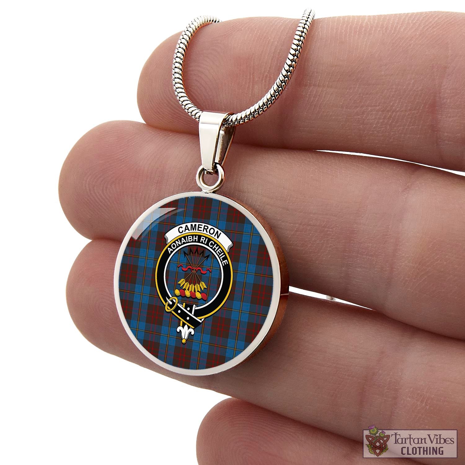 Tartan Vibes Clothing Cameron Hunting Tartan Circle Necklace with Family Crest