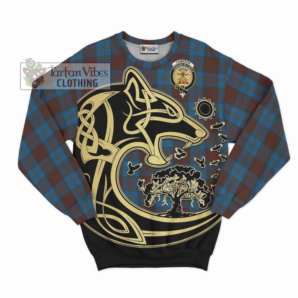 Cameron Hunting Tartan Sweatshirt with Family Crest Celtic Wolf Style - Tartan Vibes Clothing