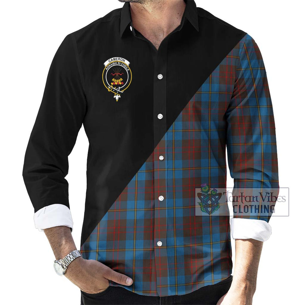 Cameron Hunting Tartan Long Sleeve Button Shirt with Family Crest and Military Logo Style - Tartanvibesclothing Shop