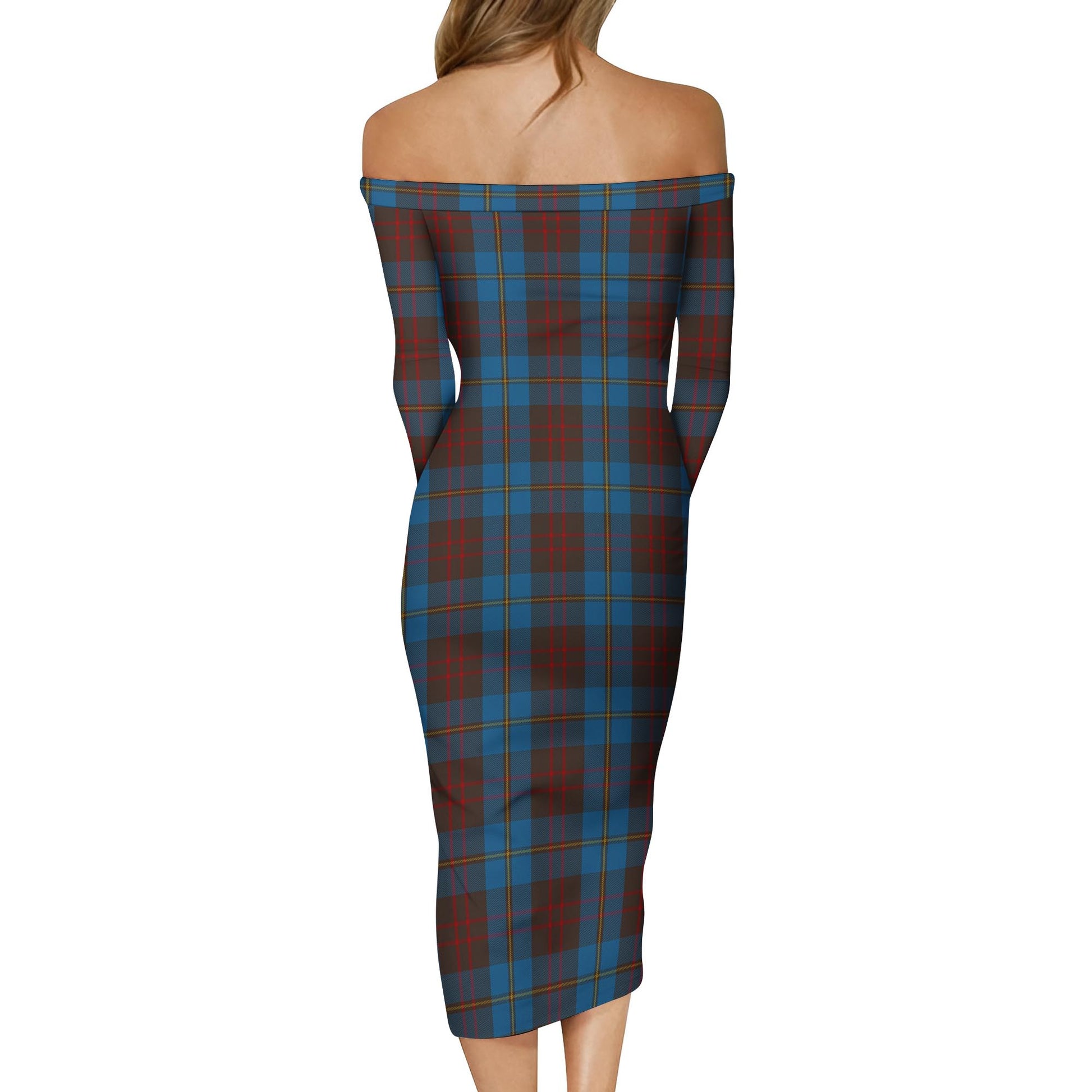 Cameron Hunting Tartan Off Shoulder Lady Dress - Tartanvibesclothing