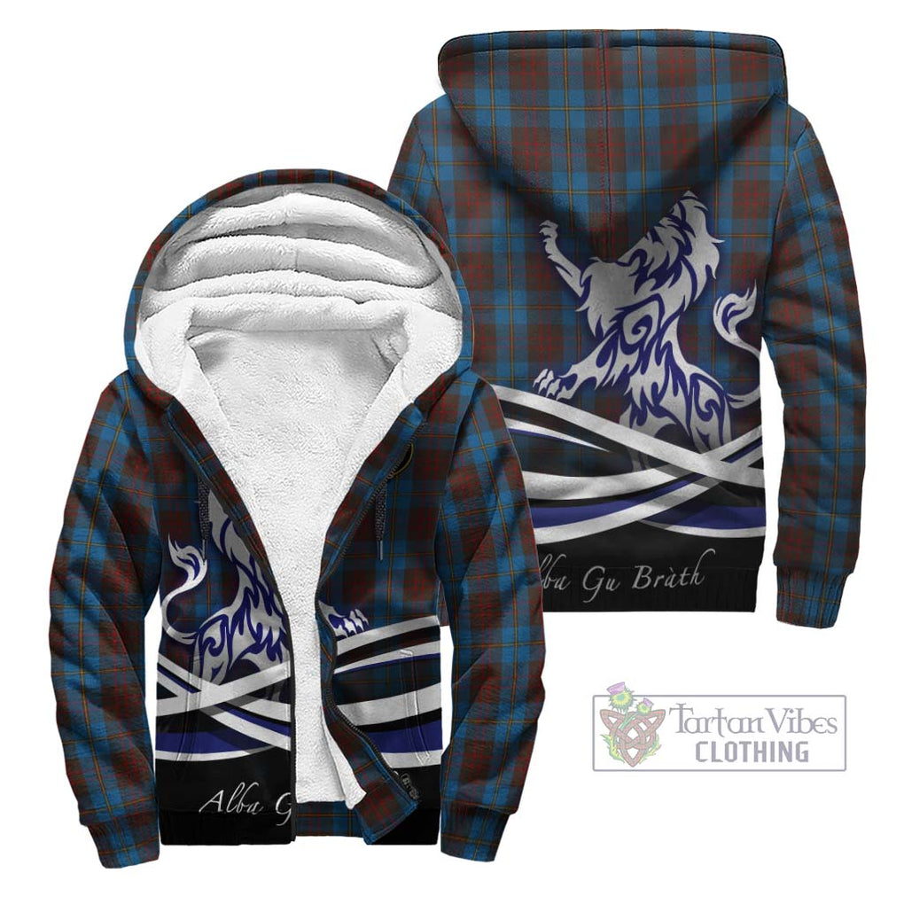 Cameron Hunting Tartan Sherpa Hoodie with Alba Gu Brath Regal Lion Emblem Unisex - Tartanvibesclothing Shop