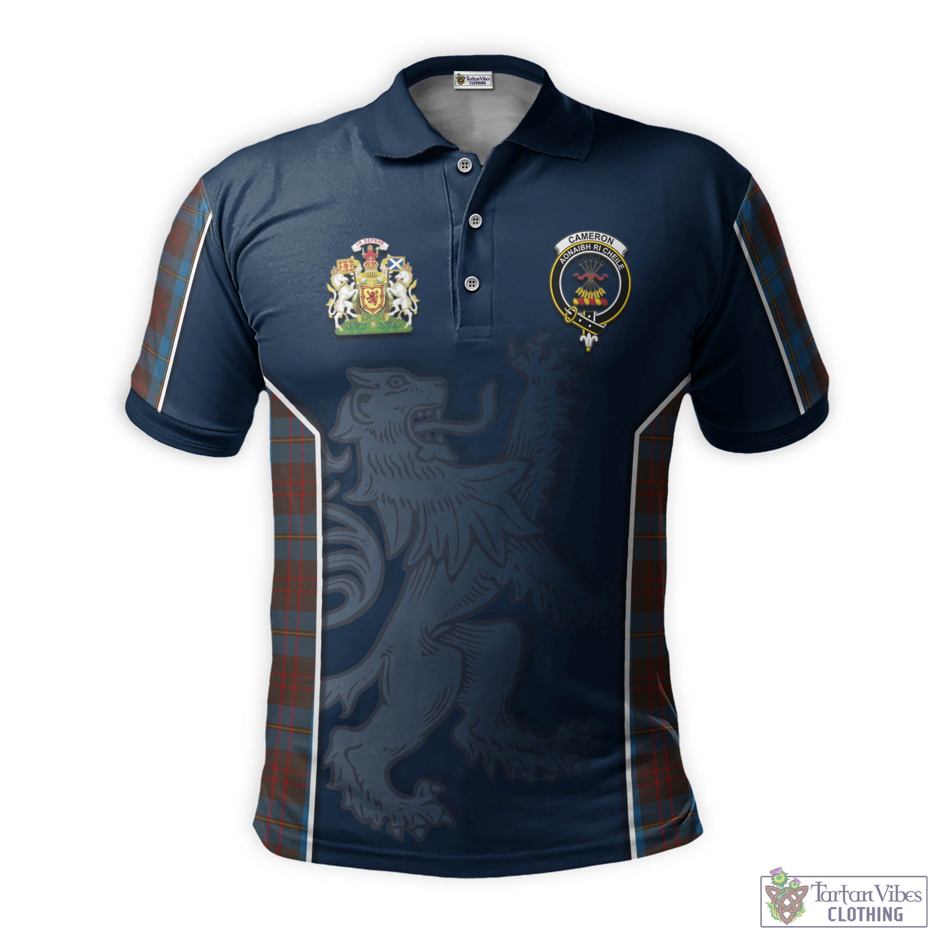 Tartan Vibes Clothing Cameron Hunting Tartan Men's Polo Shirt with Family Crest and Lion Rampant Vibes Sport Style