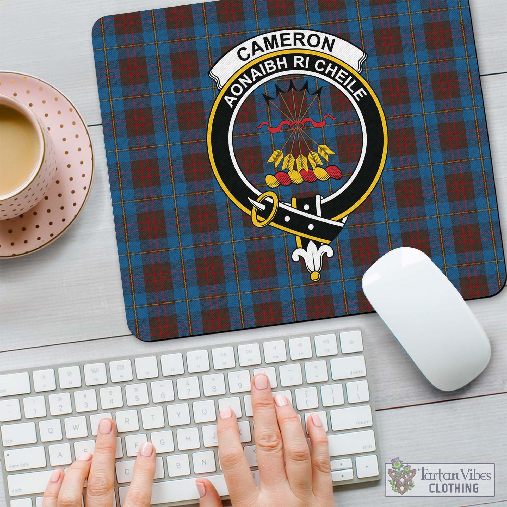 Tartan Vibes Clothing Cameron Hunting Tartan Mouse Pad with Family Crest