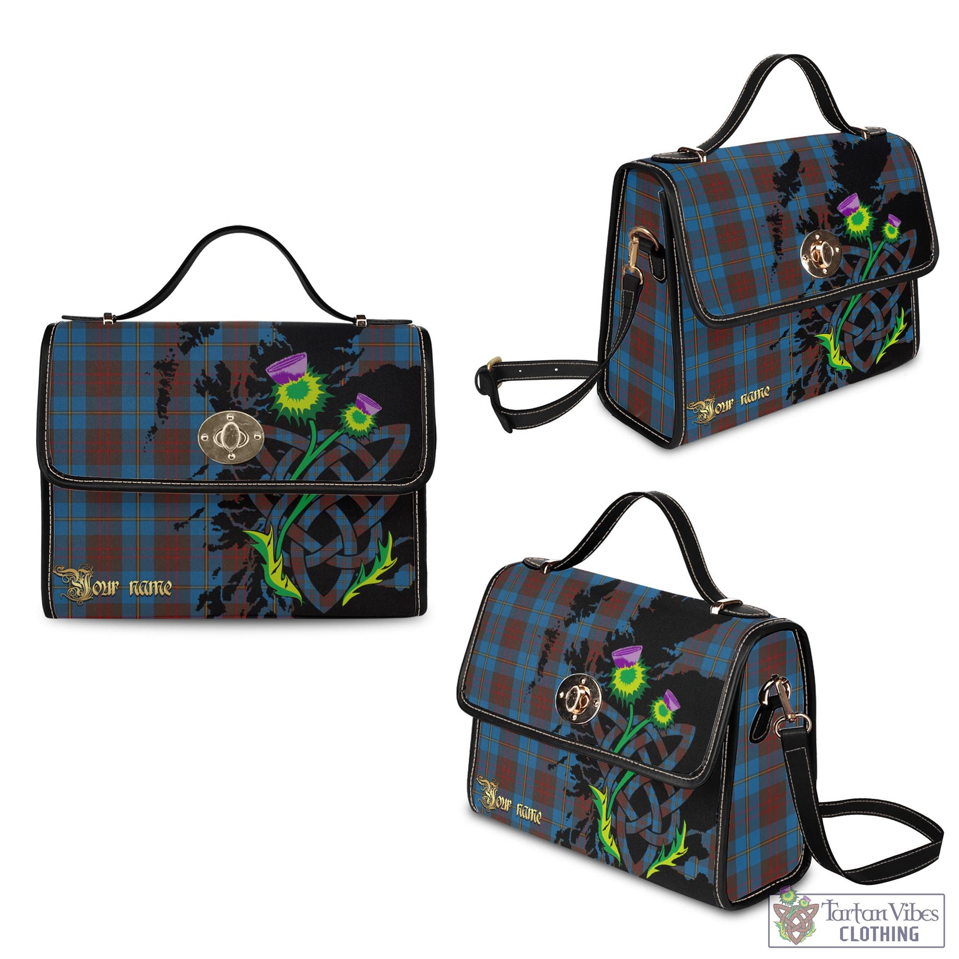 Tartan Vibes Clothing Cameron Hunting Tartan Waterproof Canvas Bag with Scotland Map and Thistle Celtic Accents