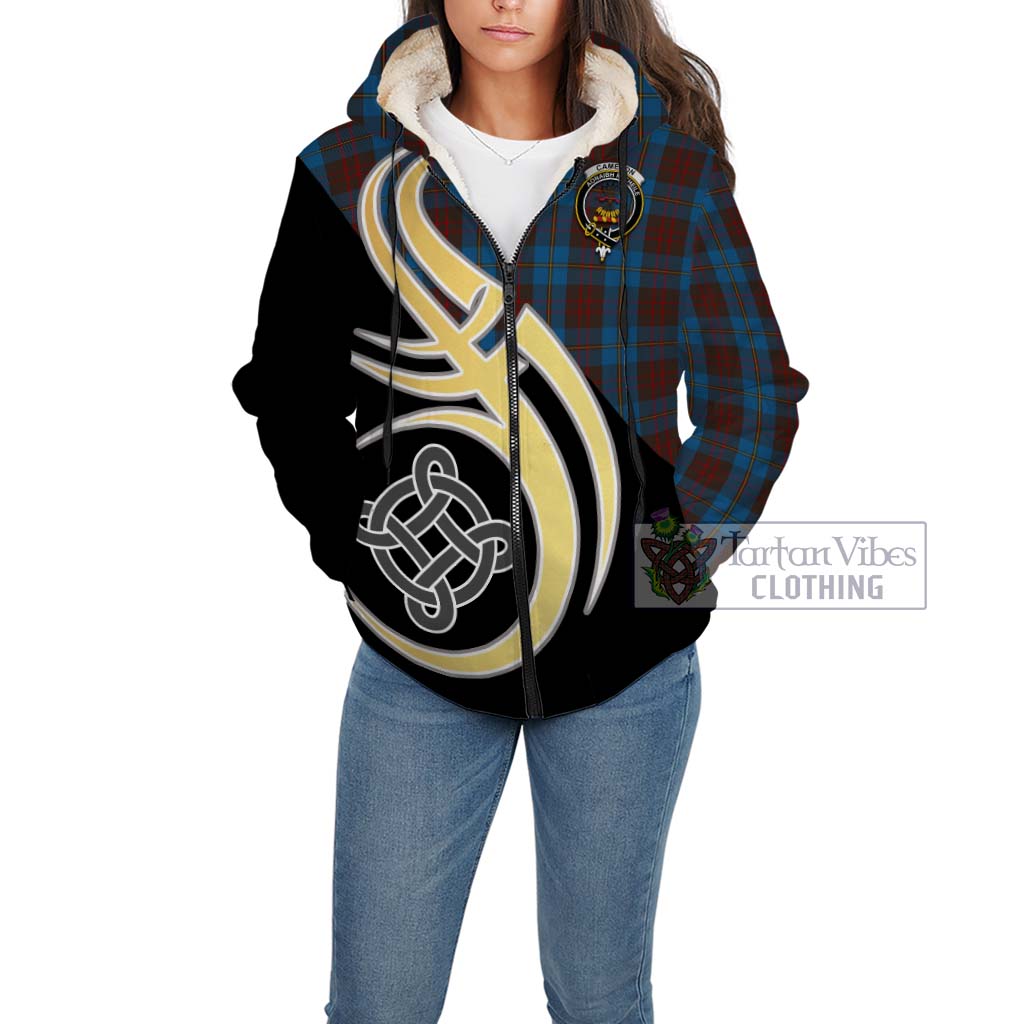 Cameron Hunting Tartan Sherpa Hoodie with Family Crest and Celtic Symbol Style Unisex - Tartan Vibes Clothing