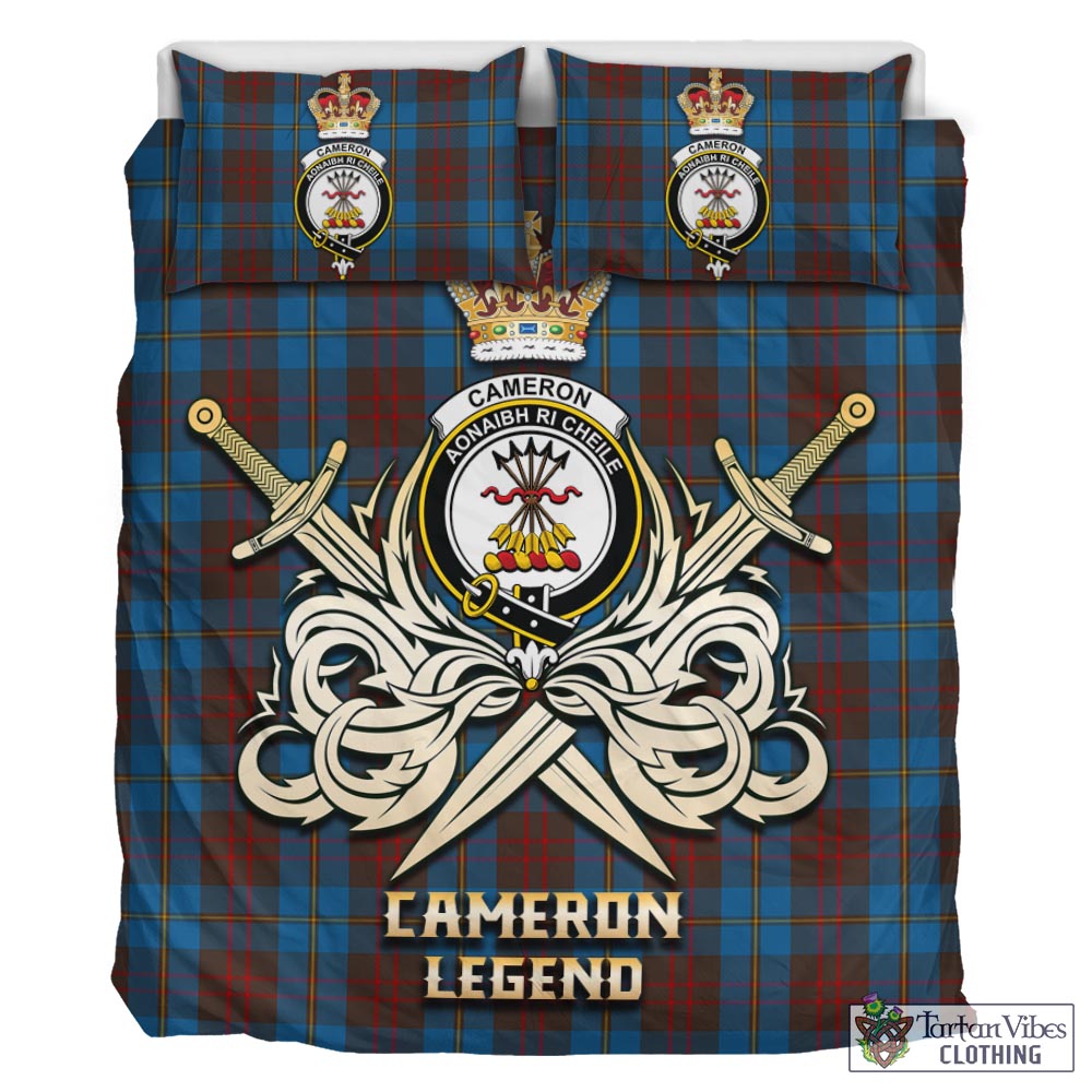 Tartan Vibes Clothing Cameron Hunting Tartan Bedding Set with Clan Crest and the Golden Sword of Courageous Legacy