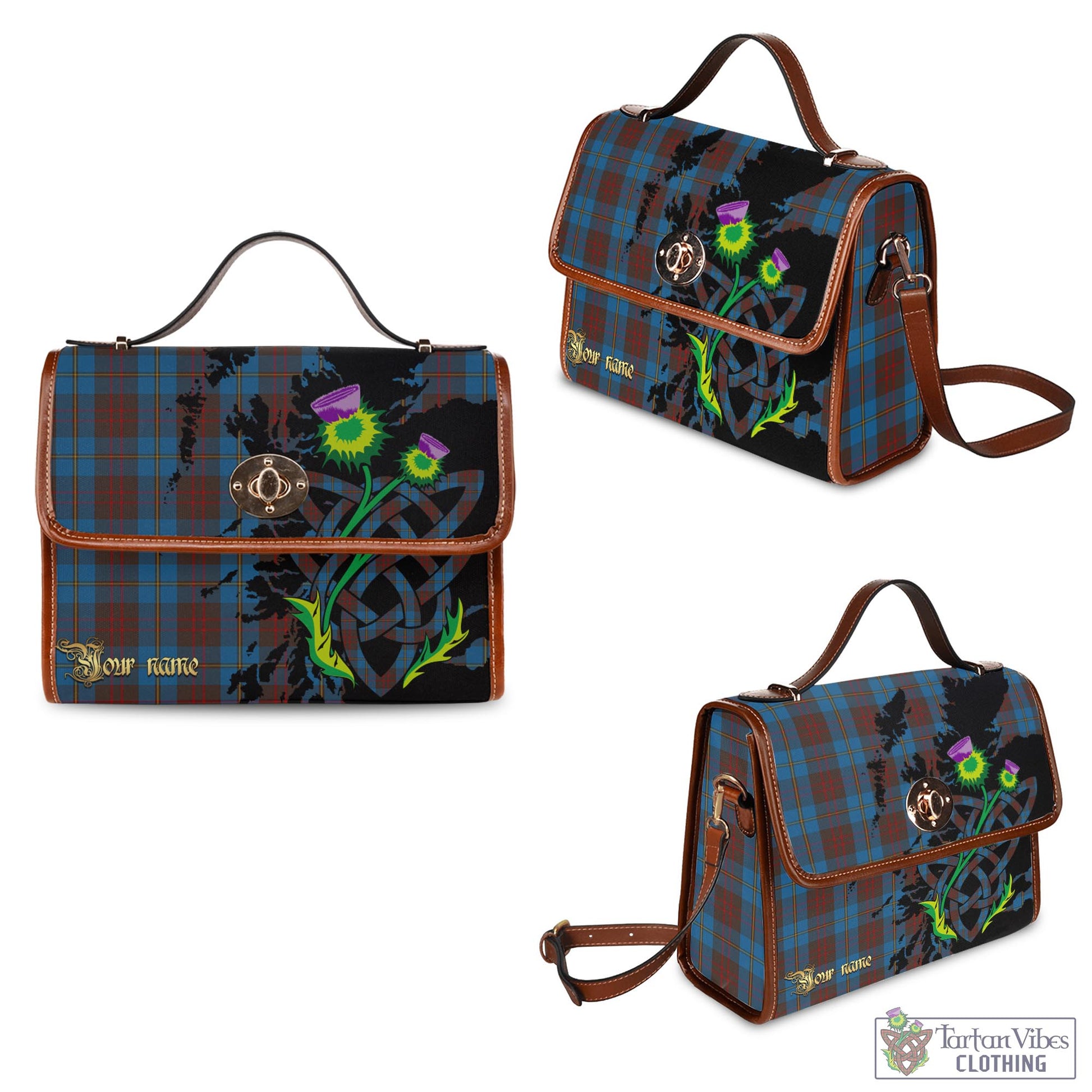 Tartan Vibes Clothing Cameron Hunting Tartan Waterproof Canvas Bag with Scotland Map and Thistle Celtic Accents