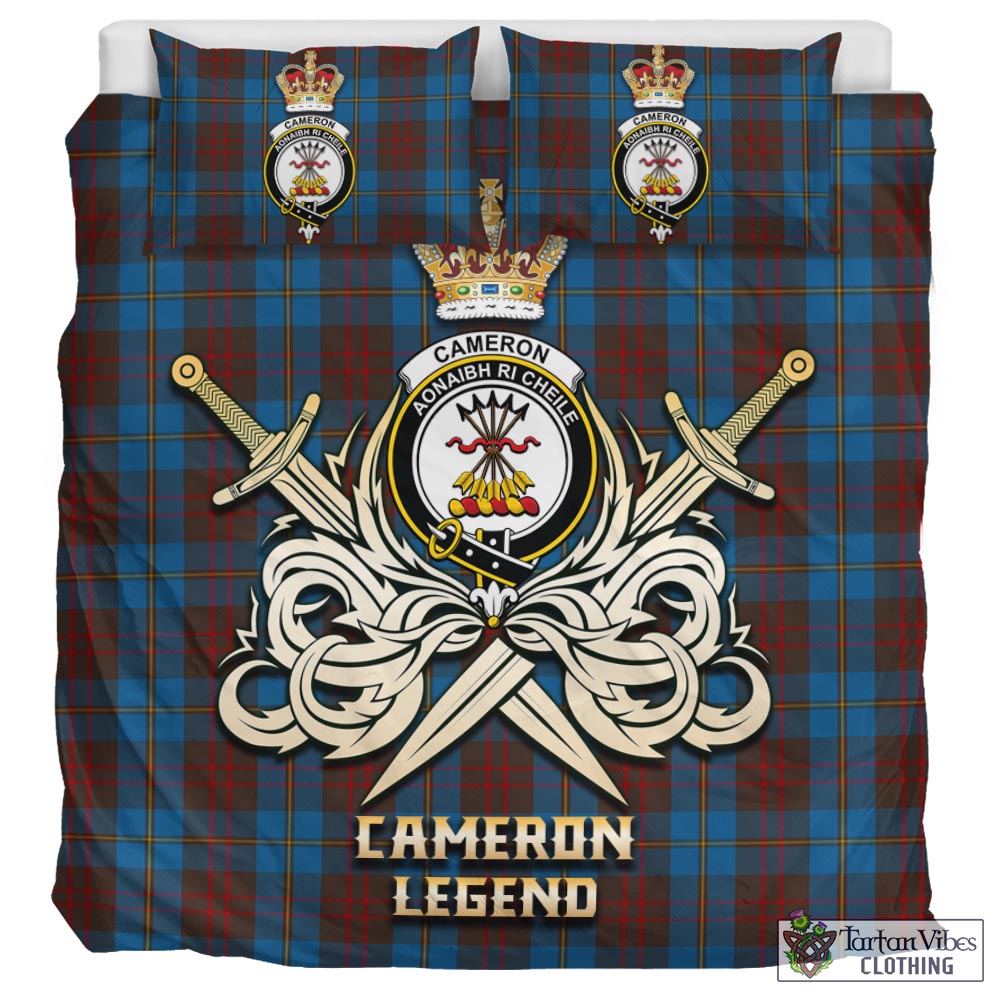 Tartan Vibes Clothing Cameron Hunting Tartan Bedding Set with Clan Crest and the Golden Sword of Courageous Legacy