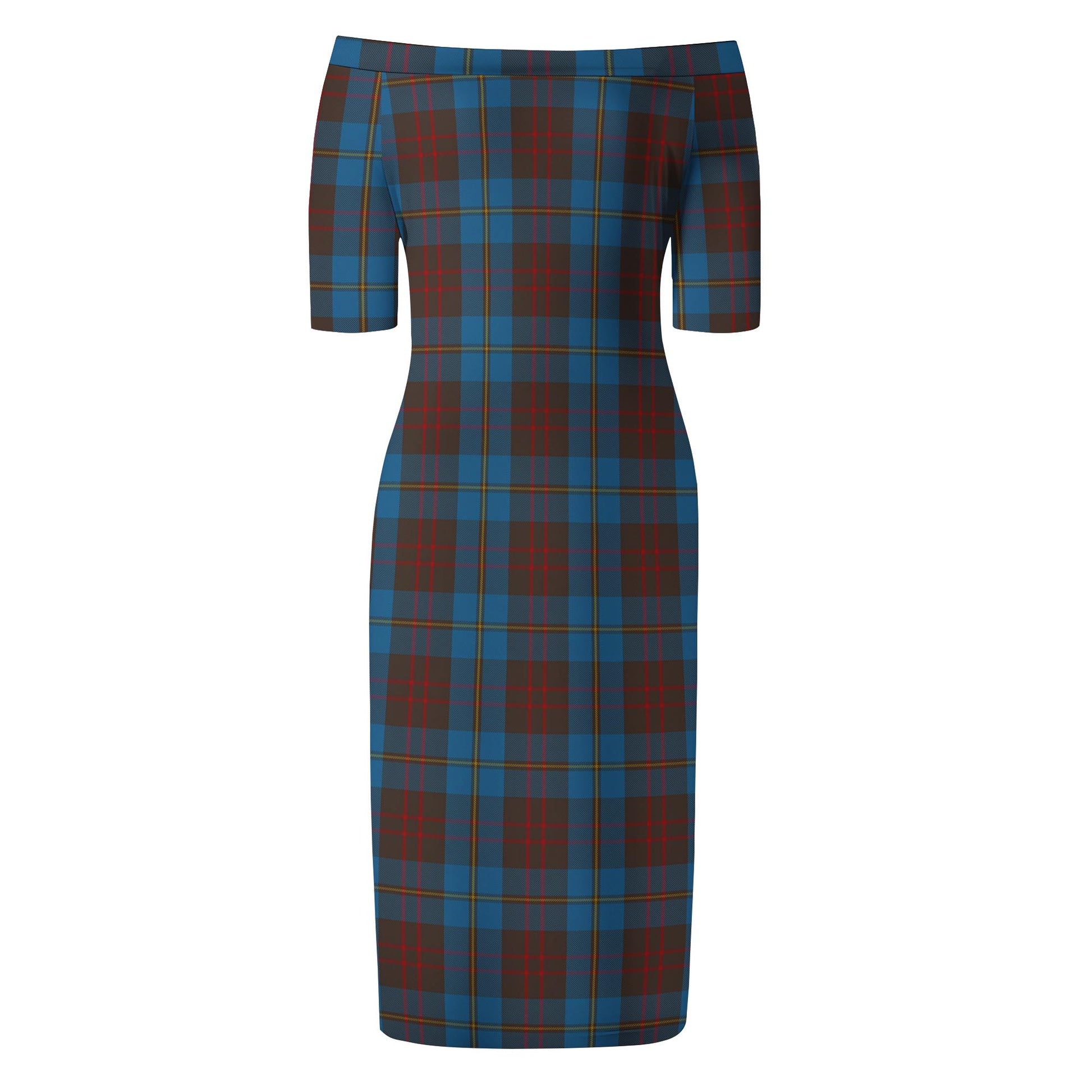 Cameron Hunting Tartan Off Shoulder Lady Dress - Tartanvibesclothing