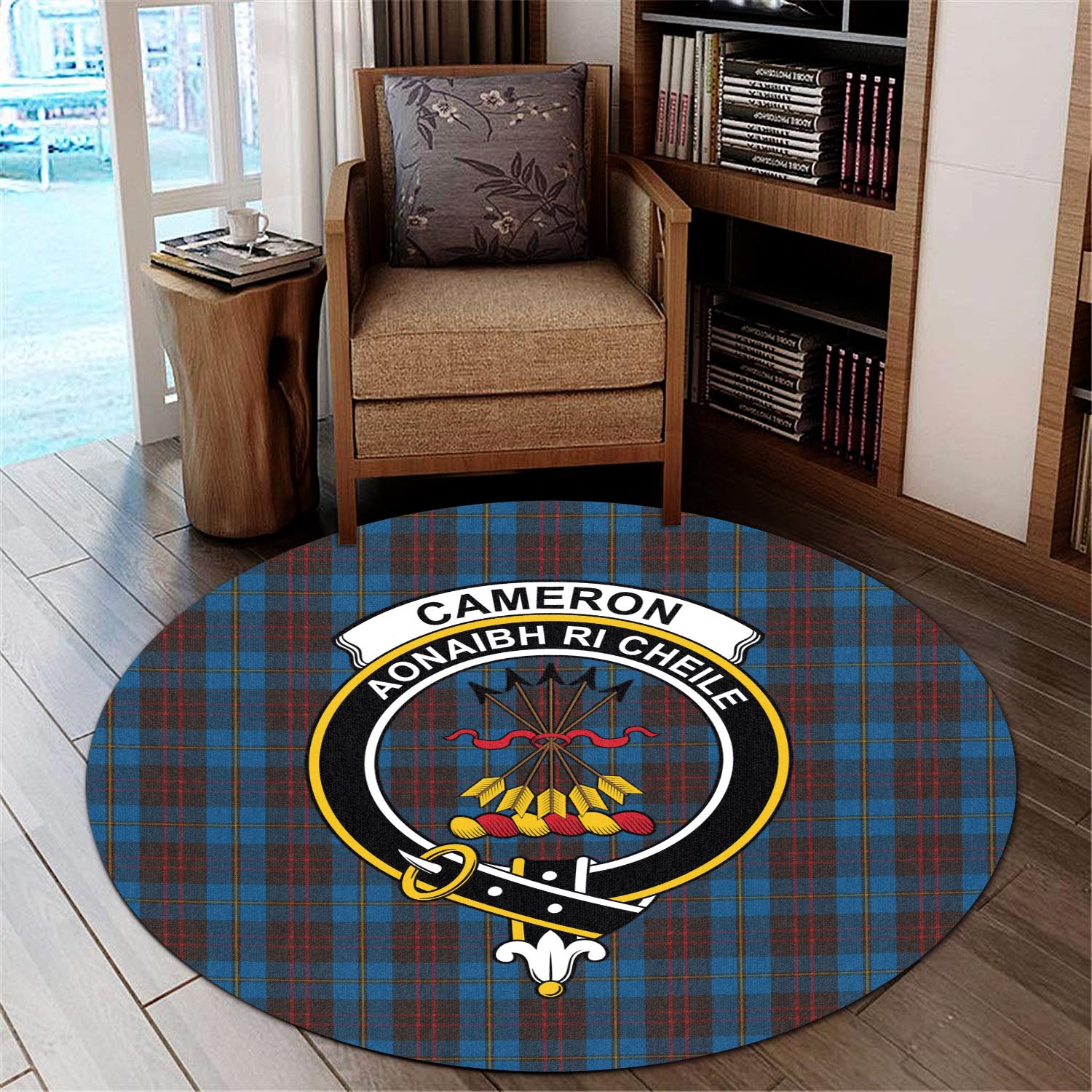 Cameron Hunting Tartan Round Rug with Family Crest - Tartanvibesclothing