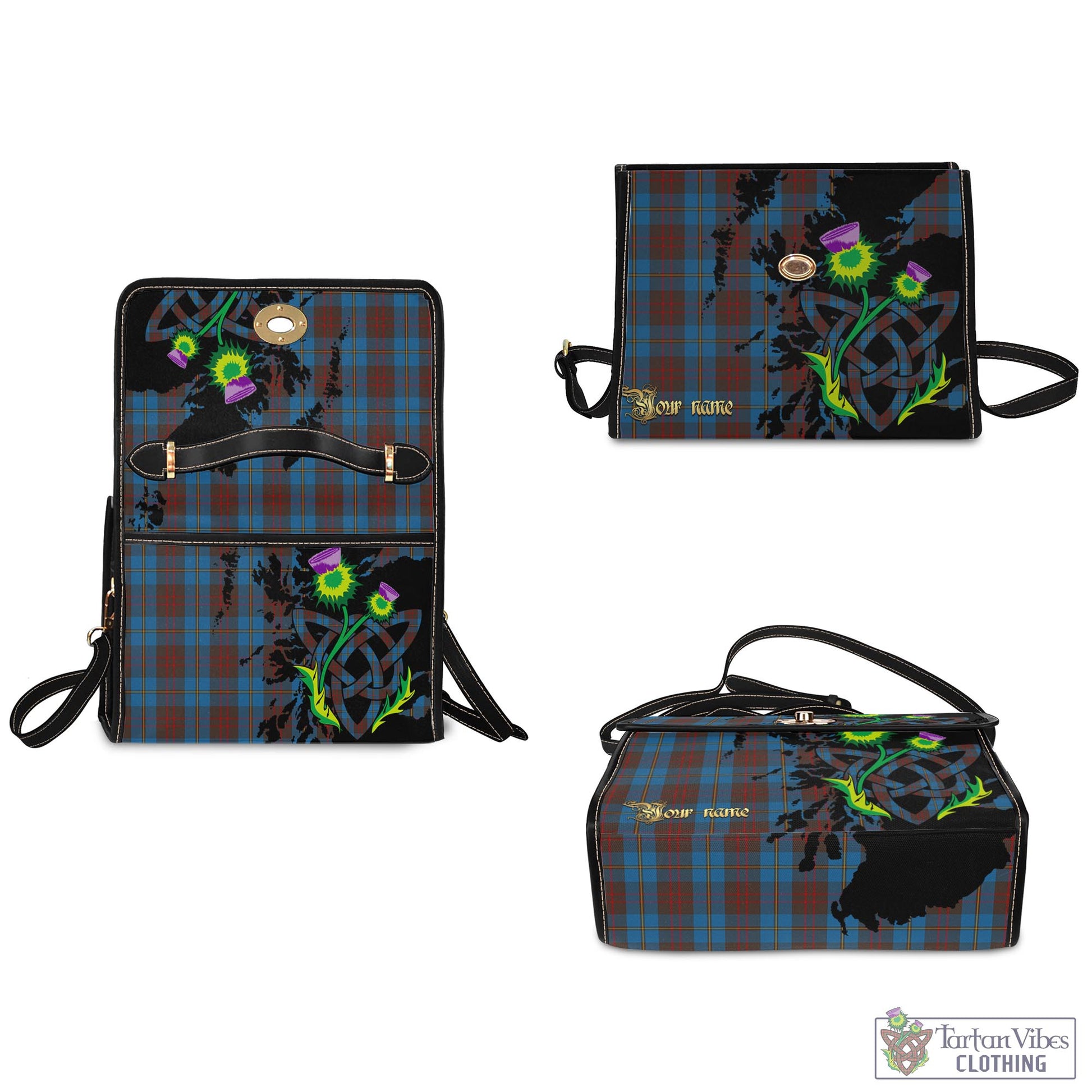 Tartan Vibes Clothing Cameron Hunting Tartan Waterproof Canvas Bag with Scotland Map and Thistle Celtic Accents