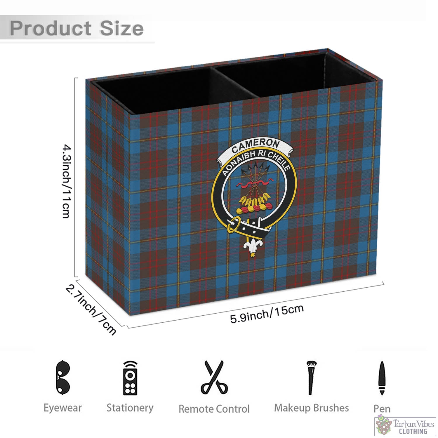 Tartan Vibes Clothing Cameron Hunting Tartan Pen Holder with Family Crest