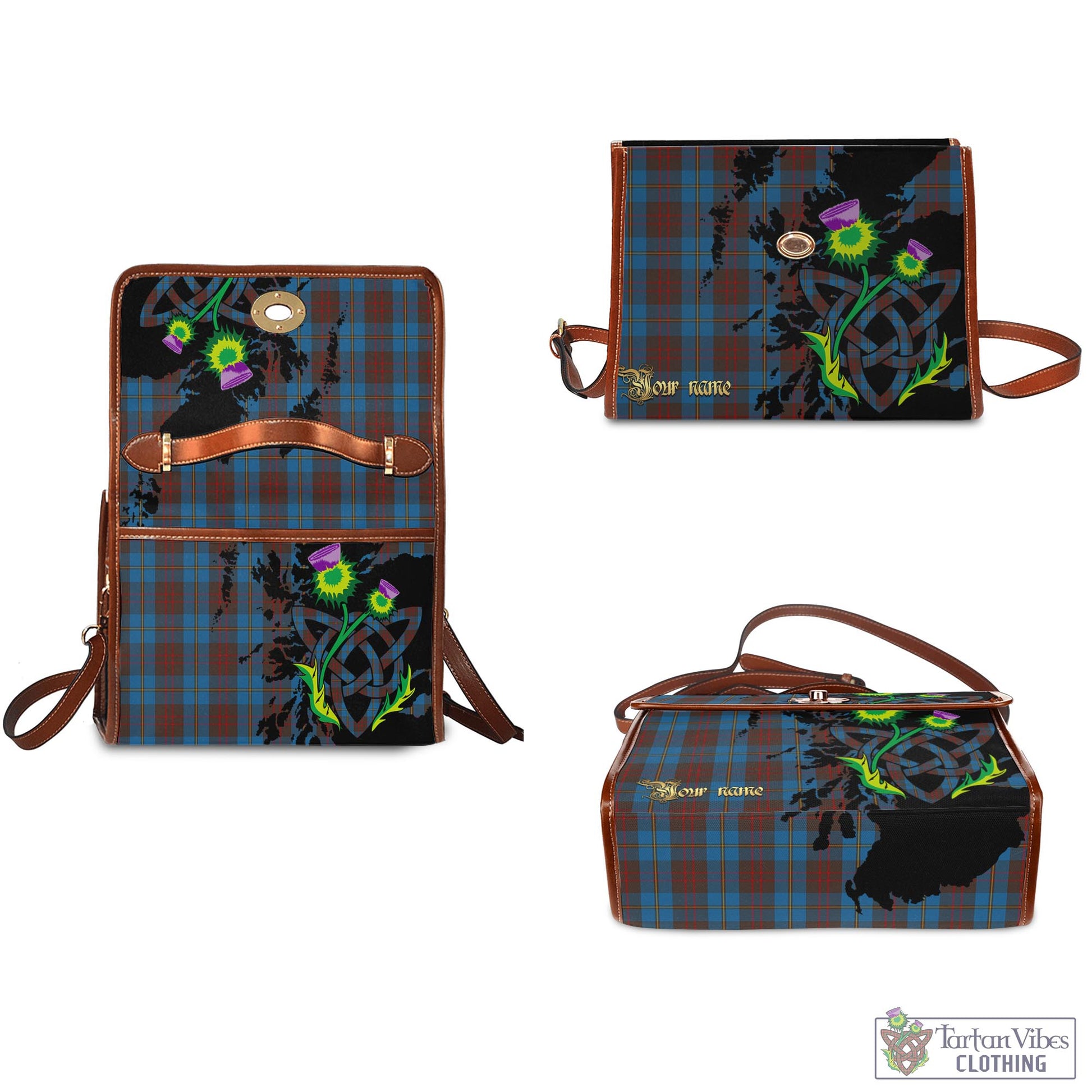 Tartan Vibes Clothing Cameron Hunting Tartan Waterproof Canvas Bag with Scotland Map and Thistle Celtic Accents