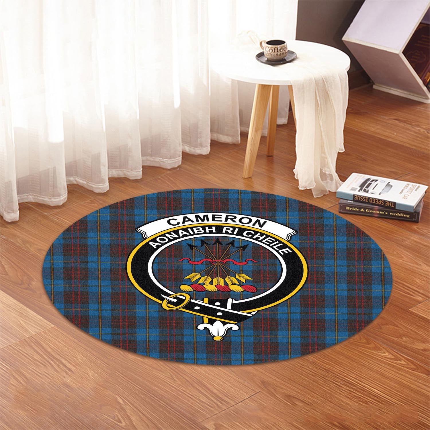 Cameron Hunting Tartan Round Rug with Family Crest - Tartanvibesclothing