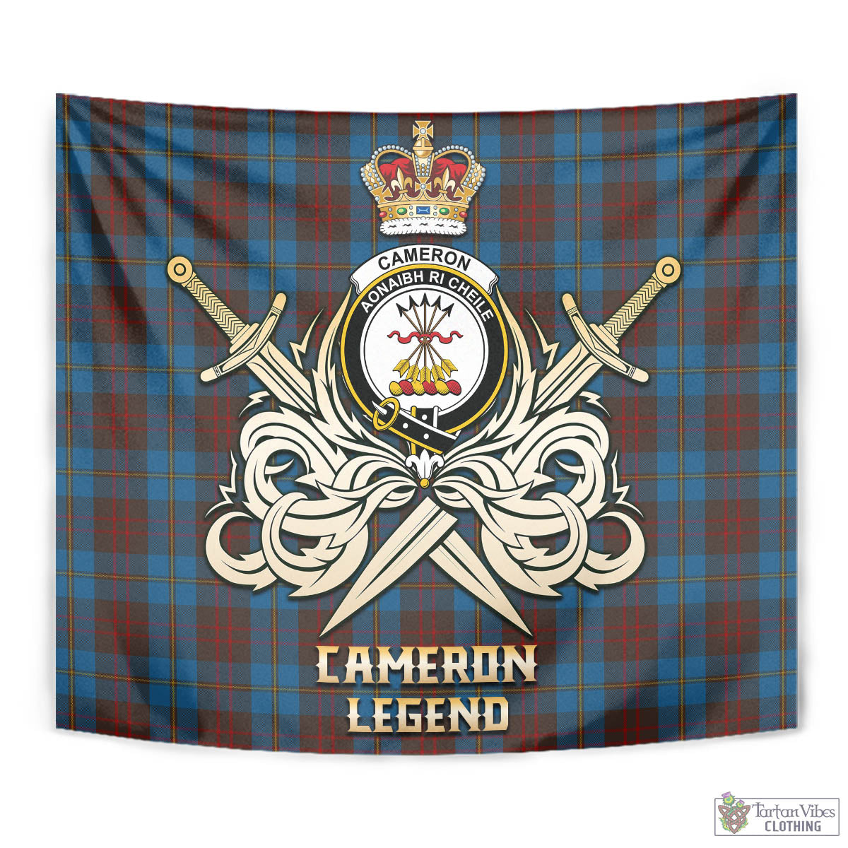 Tartan Vibes Clothing Cameron Hunting Tartan Tapestry with Clan Crest and the Golden Sword of Courageous Legacy