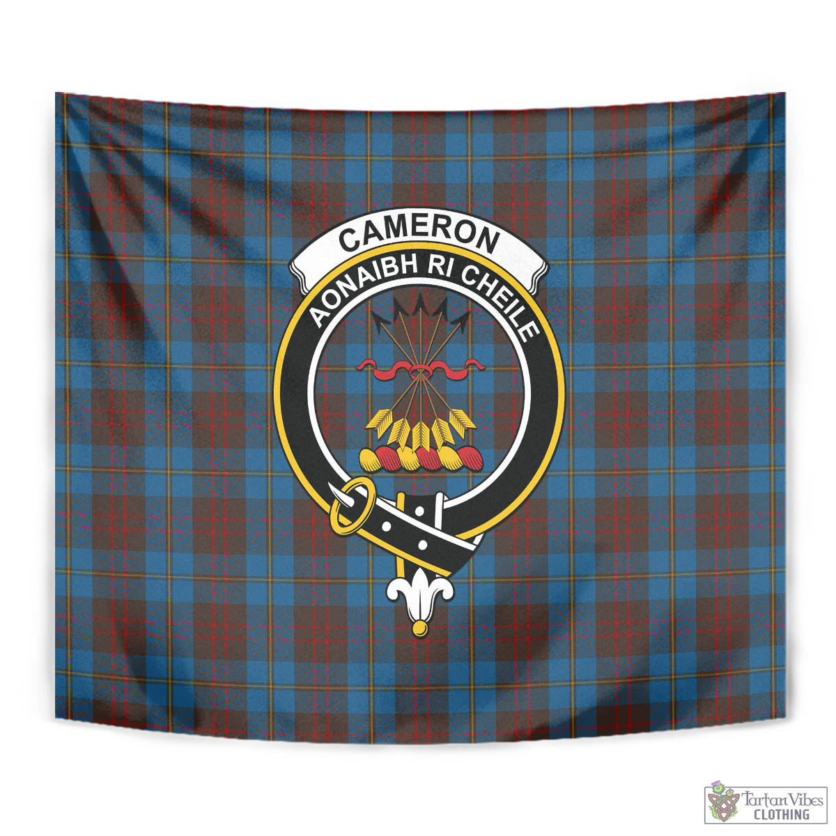 Tartan Vibes Clothing Cameron Hunting Tartan Tapestry Wall Hanging and Home Decor for Room with Family Crest