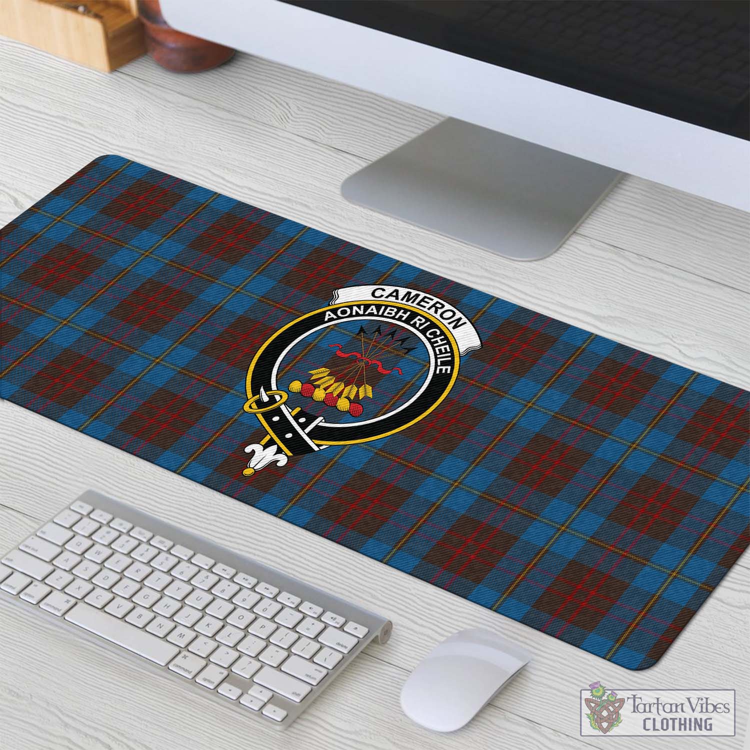 Tartan Vibes Clothing Cameron Hunting Tartan Mouse Pad with Family Crest