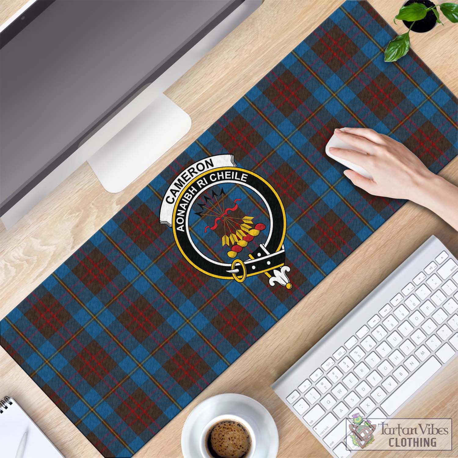 Tartan Vibes Clothing Cameron Hunting Tartan Mouse Pad with Family Crest