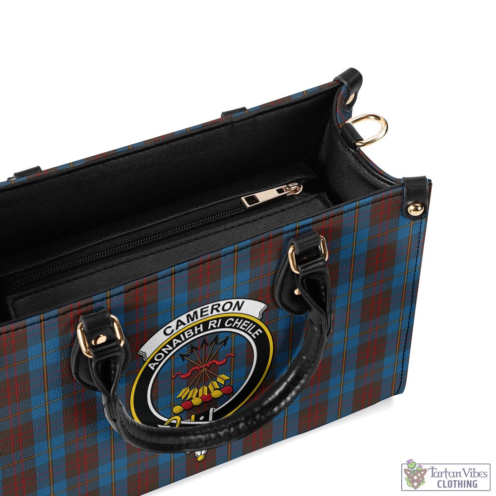 Tartan Vibes Clothing Cameron Hunting Tartan Luxury Leather Handbags with Family Crest