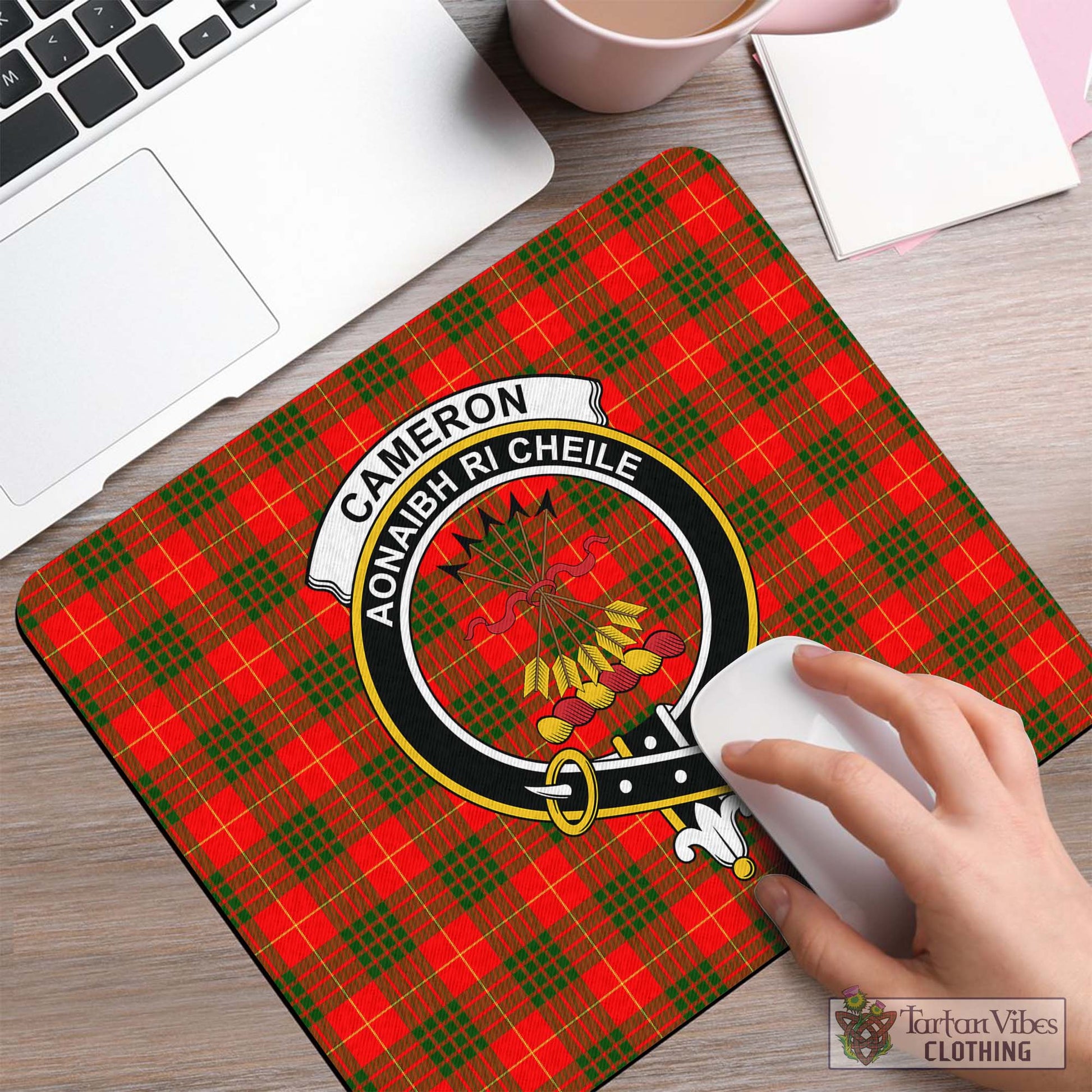 Tartan Vibes Clothing Cameron Modern Tartan Mouse Pad with Family Crest