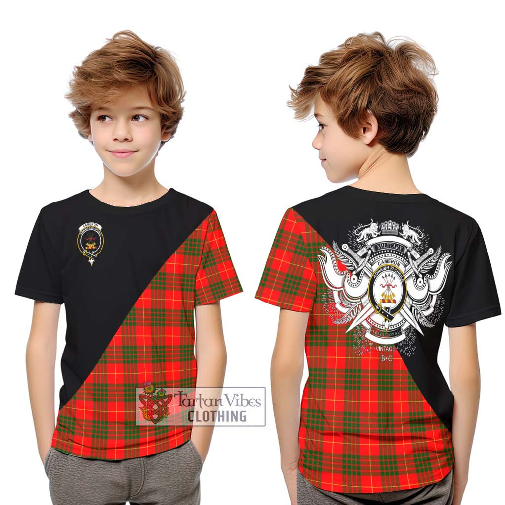 Cameron Modern Tartan Kid T-Shirt with Family Crest and Military Logo Style Youth XL Size14 - Tartanvibesclothing Shop