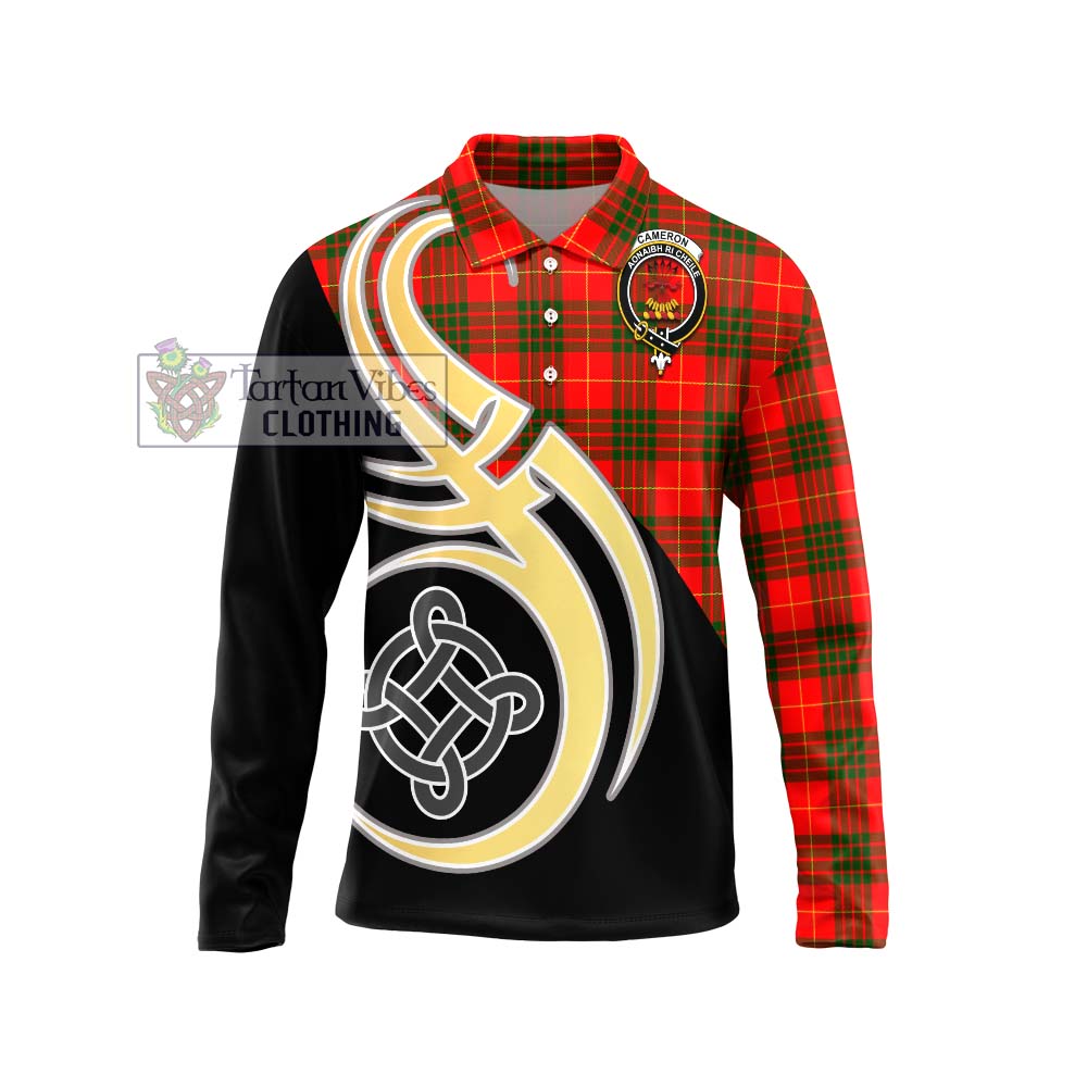 Cameron Modern Tartan Long Sleeve Polo Shirt with Family Crest and Celtic Symbol Style Unisex - Tartan Vibes Clothing