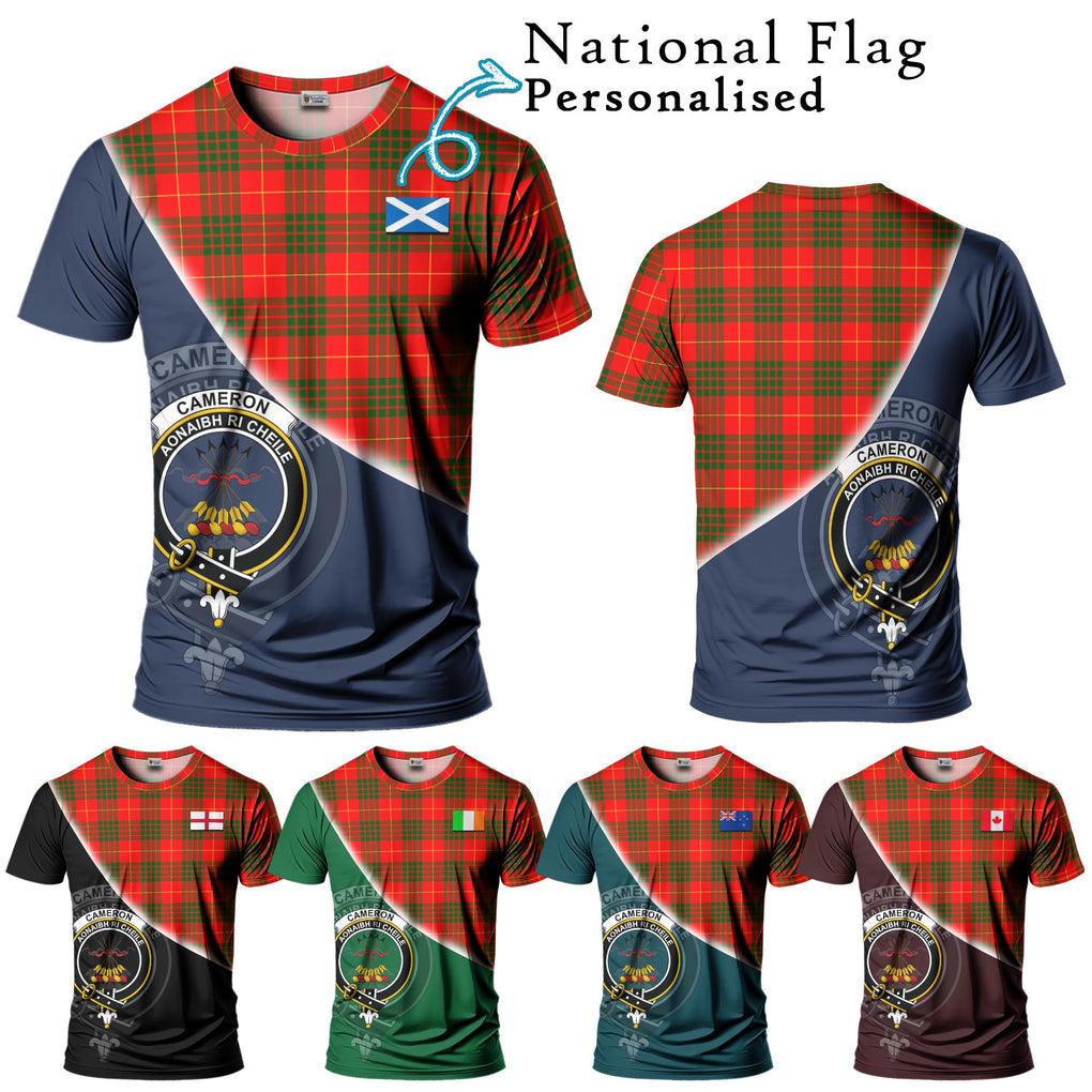 Cameron Modern Tartan T-Shirt with Personalised National Flag and Family Crest Half Style Kid's Shirt - Tartanvibesclothing Shop