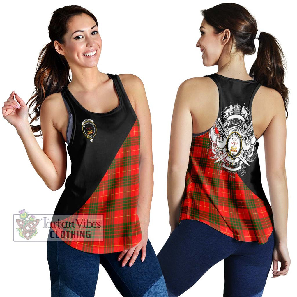 Cameron Modern Tartan Women's Racerback Tanks with Family Crest and Military Logo Style 4XL - Tartanvibesclothing Shop