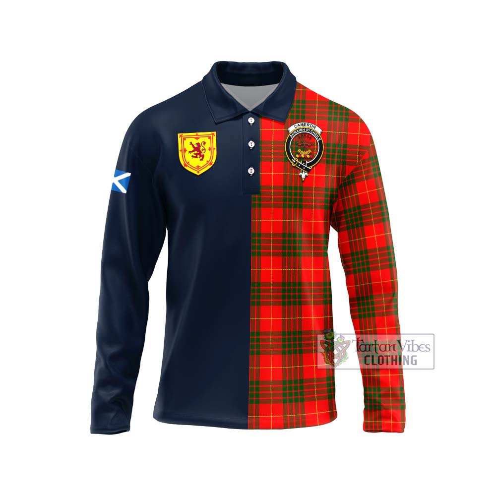 Tartan Vibes Clothing Cameron Modern Tartan Long Sleeve Polo Shirt with Scottish Lion Royal Arm Half Style