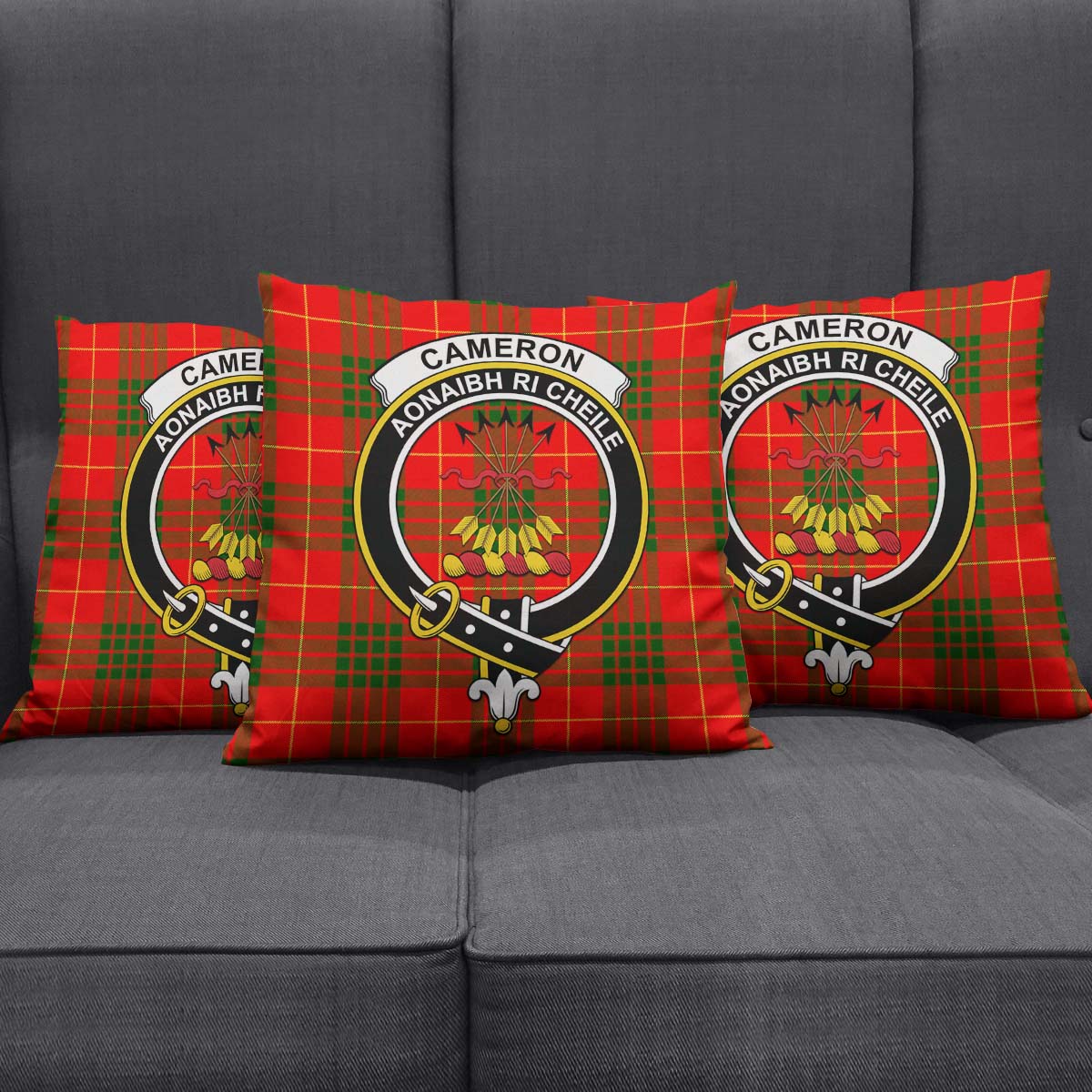 Cameron Modern Tartan Pillow Cover with Family Crest Square Pillow Cover - Tartanvibesclothing