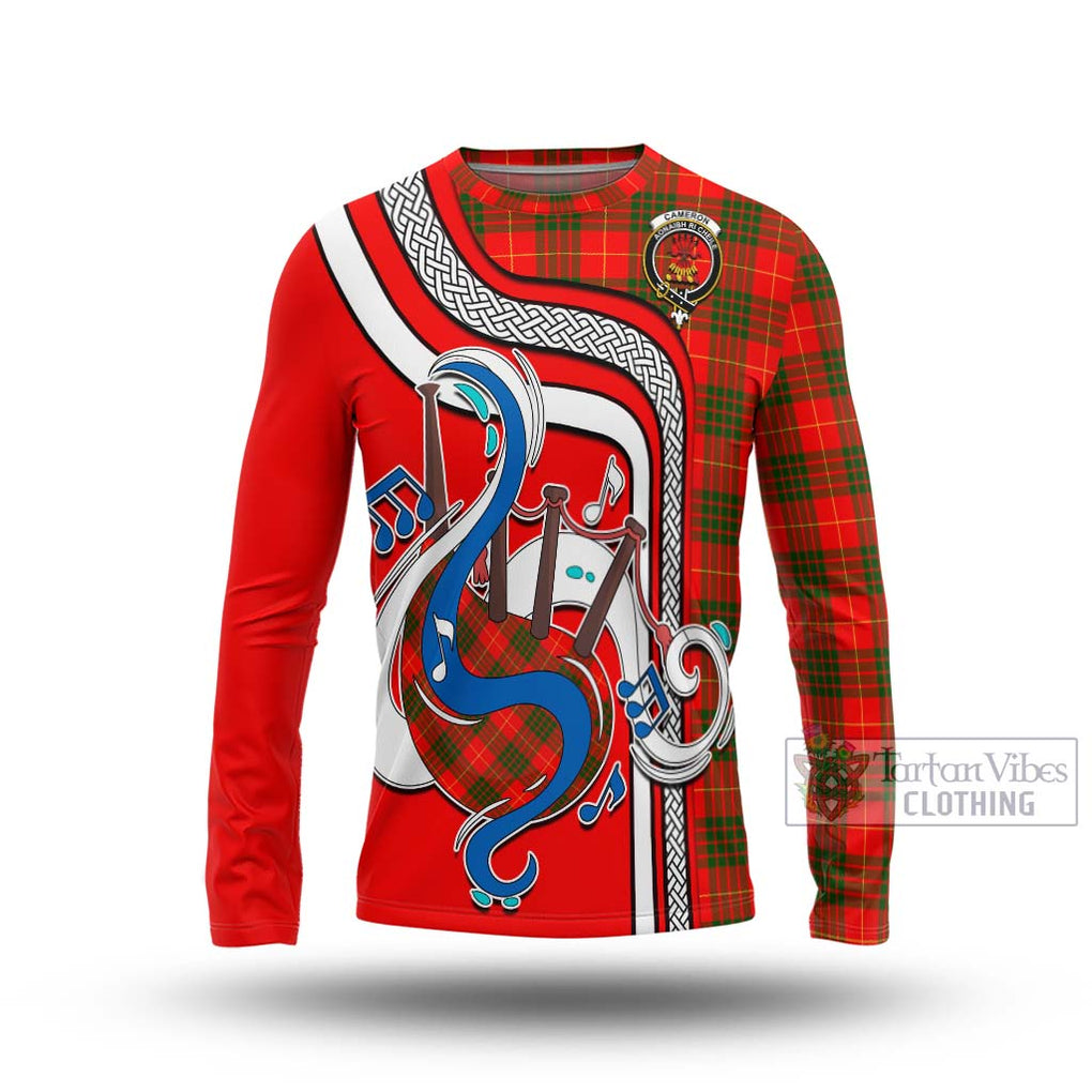 Tartan Vibes Clothing Cameron Modern Tartan Long Sleeve T-Shirt with Epic Bagpipe Style