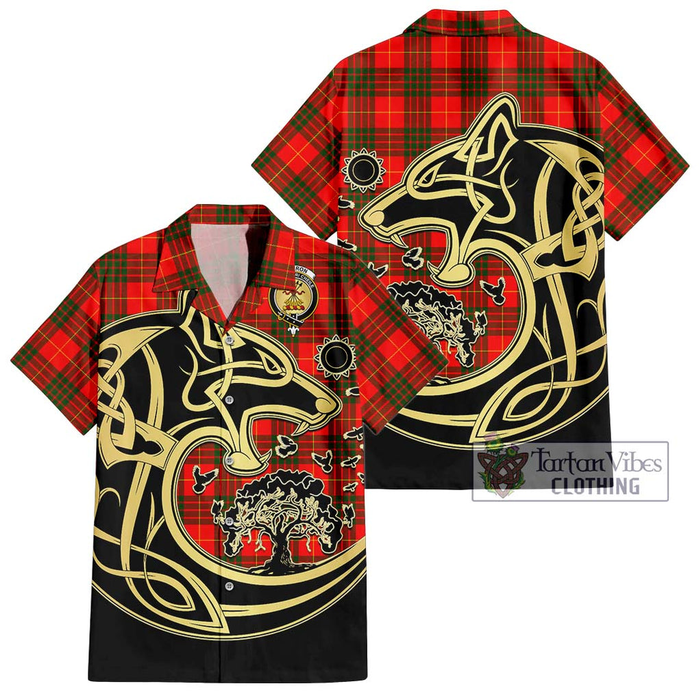 Cameron Modern Tartan Short Sleeve Button Shirt with Family Crest Celtic Wolf Style Kid - Tartan Vibes Clothing