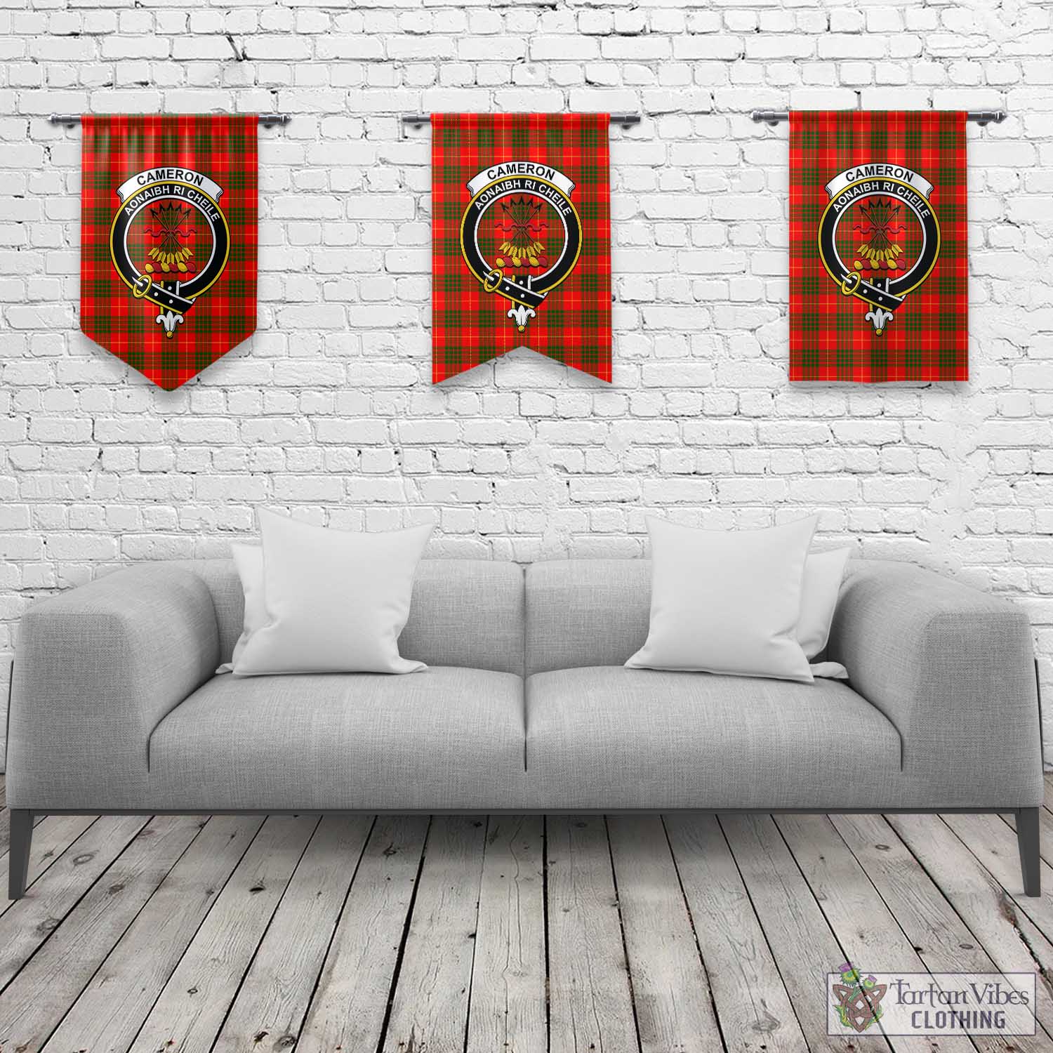 Tartan Vibes Clothing Cameron Modern Tartan Gonfalon, Tartan Banner with Family Crest