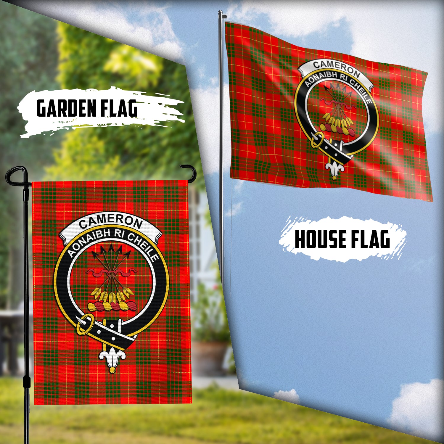 Cameron Modern Tartan Flag with Family Crest Garden Flag (Vertical) - Tartan Vibes Clothing