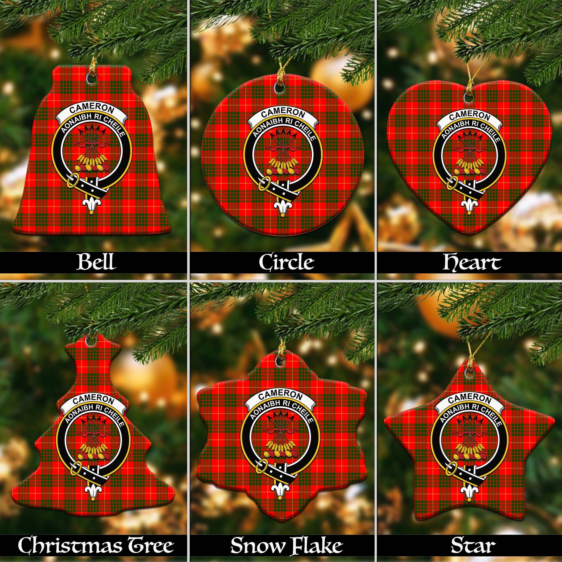 Cameron Modern Tartan Christmas Ornaments with Family Crest Ceramic Bell Pack 1: ornament * 1 piece - Tartanvibesclothing