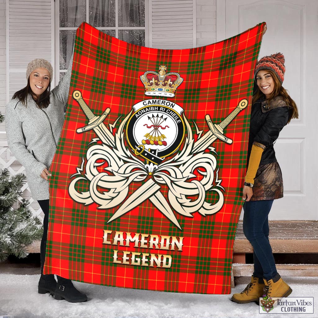 Tartan Vibes Clothing Cameron Modern Tartan Blanket with Clan Crest and the Golden Sword of Courageous Legacy